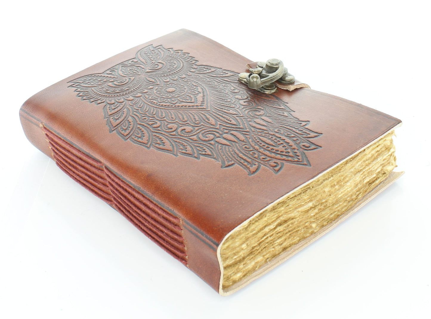 Owl Embossed Leather Journal with Lock, Antique Orange, each