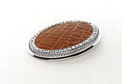 81mm x 108mm Silver Crystal Buckle with Brown Leather, made in USA, each