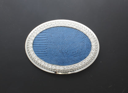 81mm x 108mm Crystal Buckle with Blue Snake Skin Leather, made in USA, each