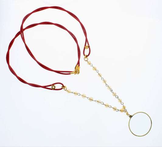 Crimson Clarity Monocle with Glass Rosary Beads, made in USA, each