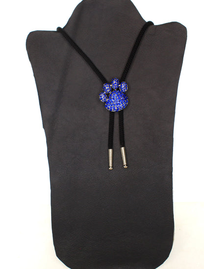 39mm x 35mm Blue Rhinestone Paw Print Bolo Tie, made in USA, each