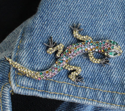 65mm Jeweled Gecko Lapel Pin