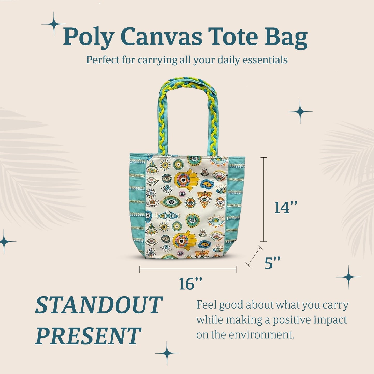 Poly Canvas Tote Bag with Unique Evil Eye Designs - Stylish & Functional Carryall