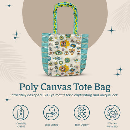 Poly Canvas Tote Bag with Unique Evil Eye Designs - Stylish & Functional Carryall