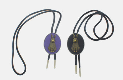 23mm x 11mm Rabbit Bolo Ties, Purple or Black Leather, made in USA, each