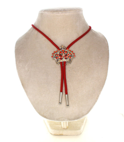 45mm x 50mm Red Rhinestone Crown Bolo Tie, 36" Red Cord, made in USA, each