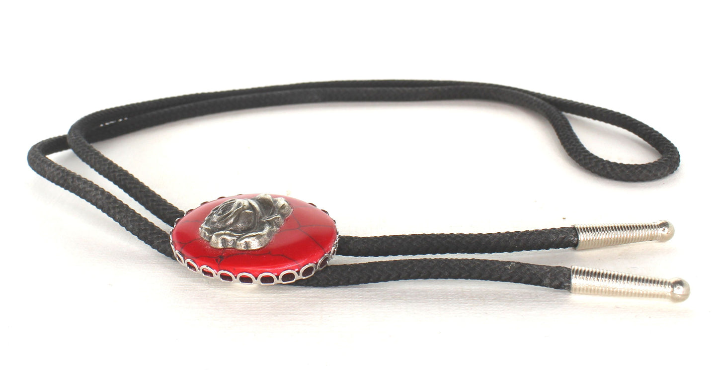 41mm x 31mm Red Stone with Silver Rose Bolo Tie, made in USA, each