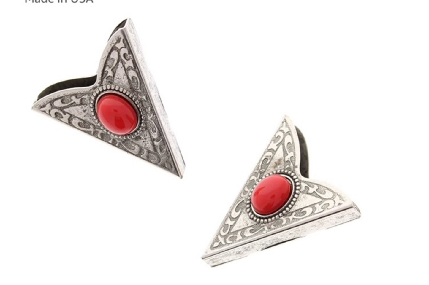 Scrolled Western Collar Tip with red, stone , acrylic stone