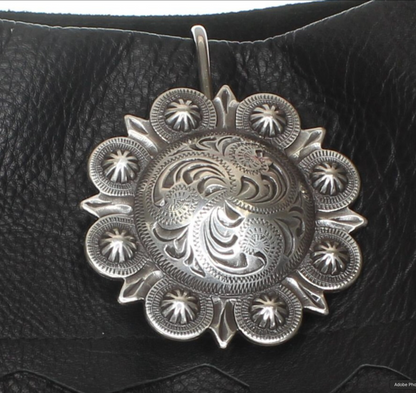 Antique Silver Floral Engraved Berry Concho Key Holder, made in USA, each