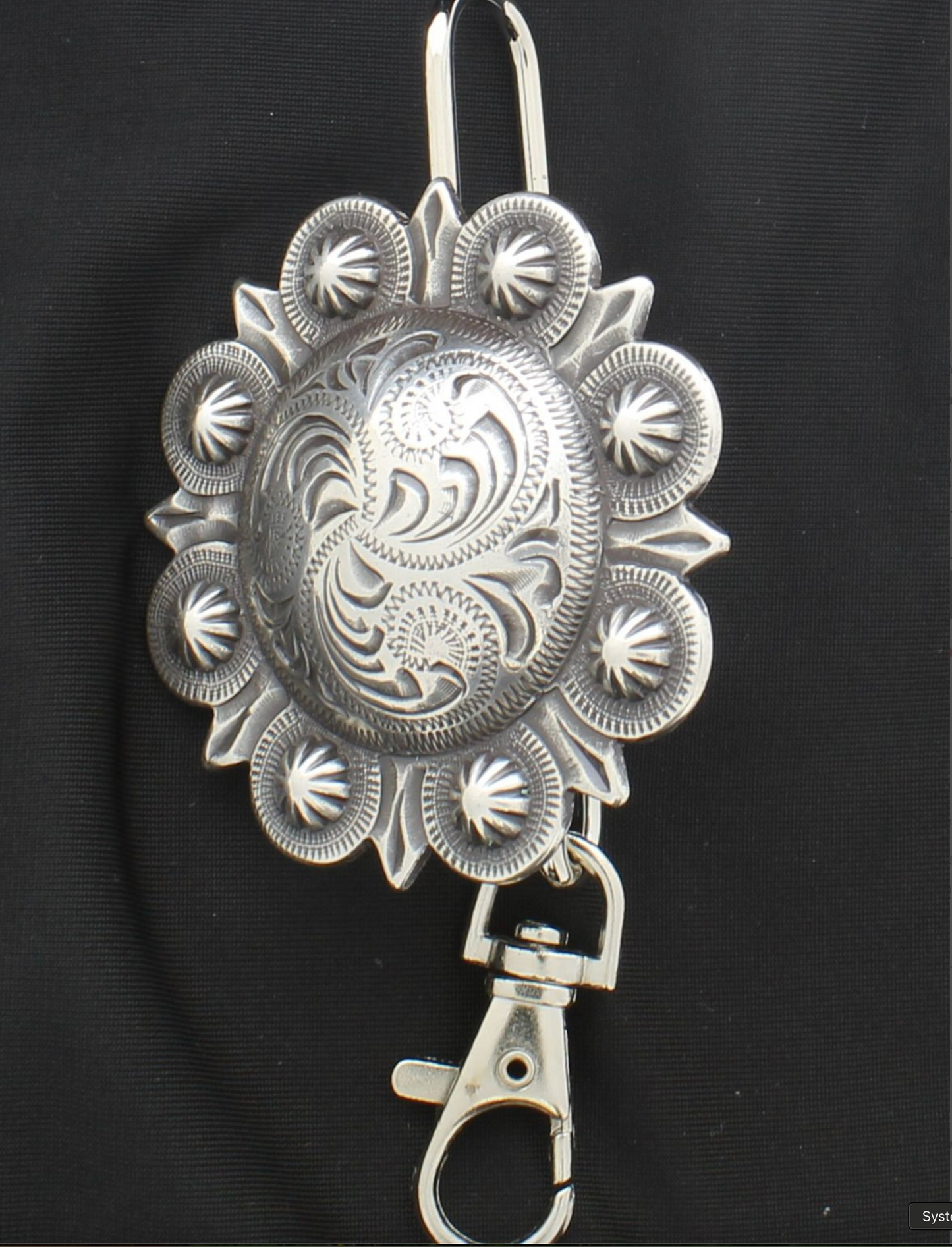 Antique Silver Floral Engraved Berry Concho Key Holder, made in USA, each