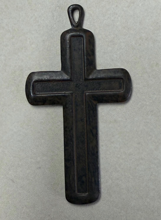 43mm Vintage Channel Cross Charm,Classic Silver, Made in USA, rusty brown finish, each