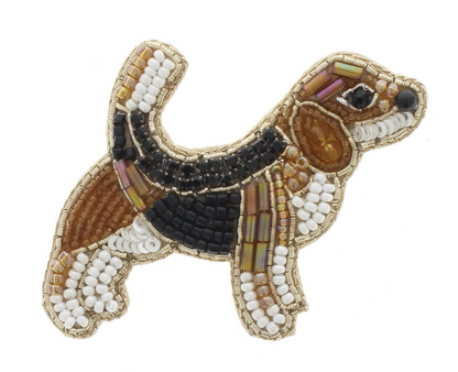 63mm x 68mm Beagle Dog Embroidered Beaded Pin – Handmade Animal Brooch, each