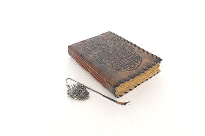 Sugar Skull Embossed Leather Journal and Bookmark Set, Lock or without Lock, each