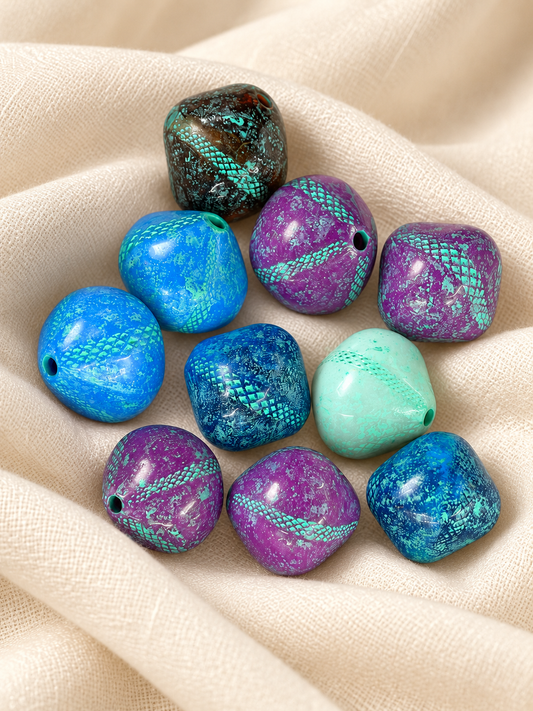 Mixed Color Spacer 14mm x 9mm, Turquoise Pattern Barrel , Purple Blue Mint Beads for Jewelry Making 08429/mix
