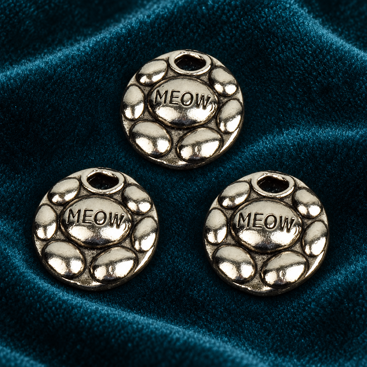 MEOW Charms, 19mm Antique Silver Tone, Made in USA, Pack of 3, Cat Lover Jewelry Making Supplies