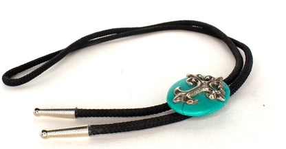 41mm x 31mm Faux Turquoise Stone with Silver Cross Bolo Tie, made in USA, each