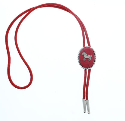 Western Bolo Tie, Pony charm Antique Silver, 36" cord red, silver tips, Made in USA, each