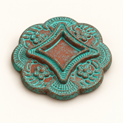 Cabochon Jewelry Component for Button, Earring, Pendant or Sweater Clasp, 37mm, Turquoise Brown or Cinnamon Brown Patina, Pack of 3