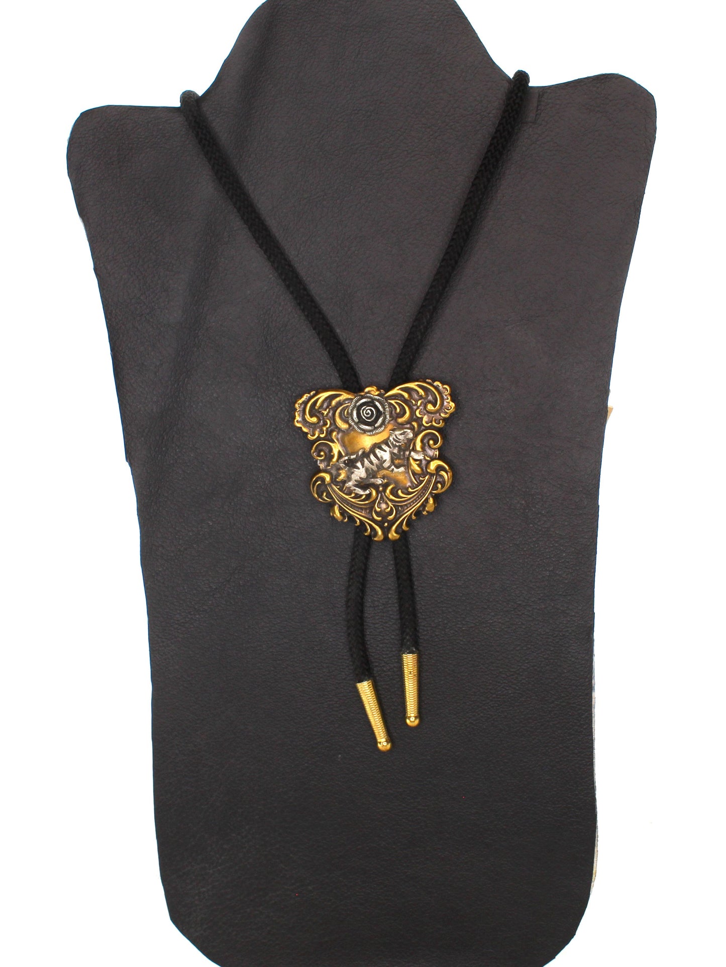54mm x 53mm Vintage Bolo Tie with Rose and Tiger, made in USA, each