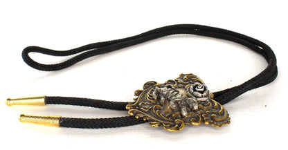 54mm x 53mm Vintage Bolo Tie with Rose and Tiger, made in USA, each