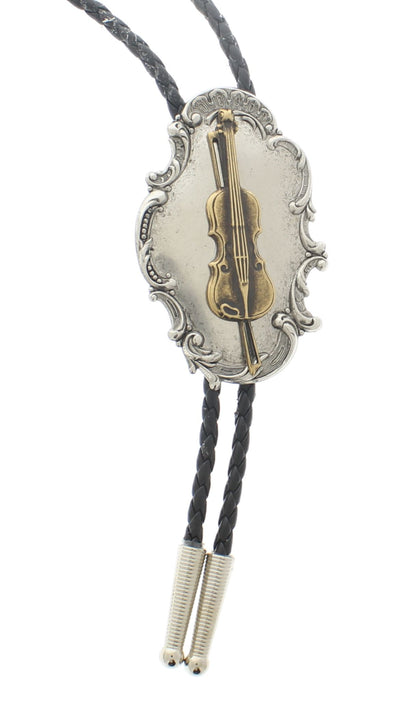 Violin Bolo Tie with Silver Tips, made in USA, each