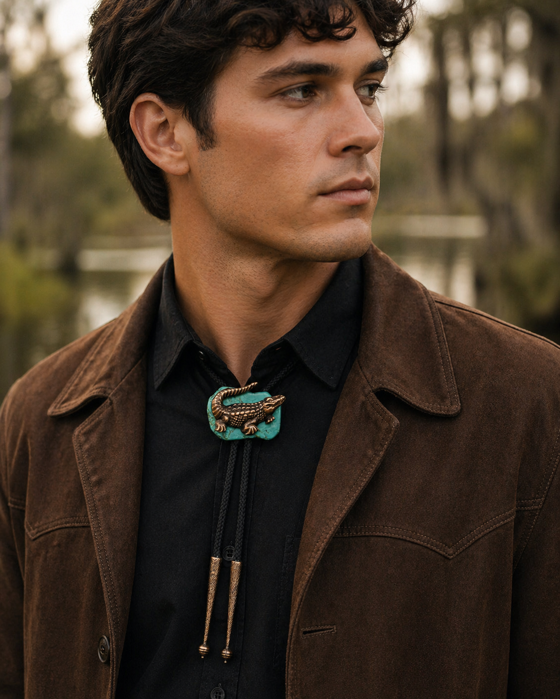 Bayou Turquoise Bolo Tie, 36" cord, made in USA, each