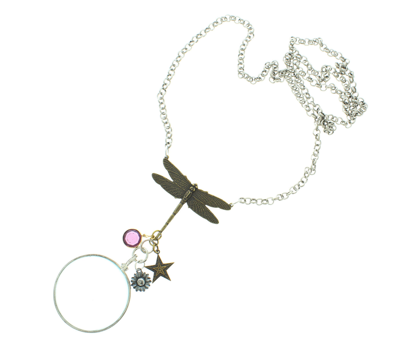 Dragonfly Starlight Monocle Necklace, made in USA, each