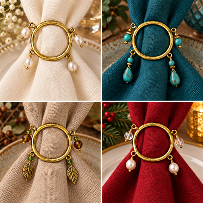 Gold Napkin Ring Findings with 5 Loops, Beaded Napkin Ring Blanks, DIY Wedding Table Décor, Jewelry Craft Supply, pk of 4