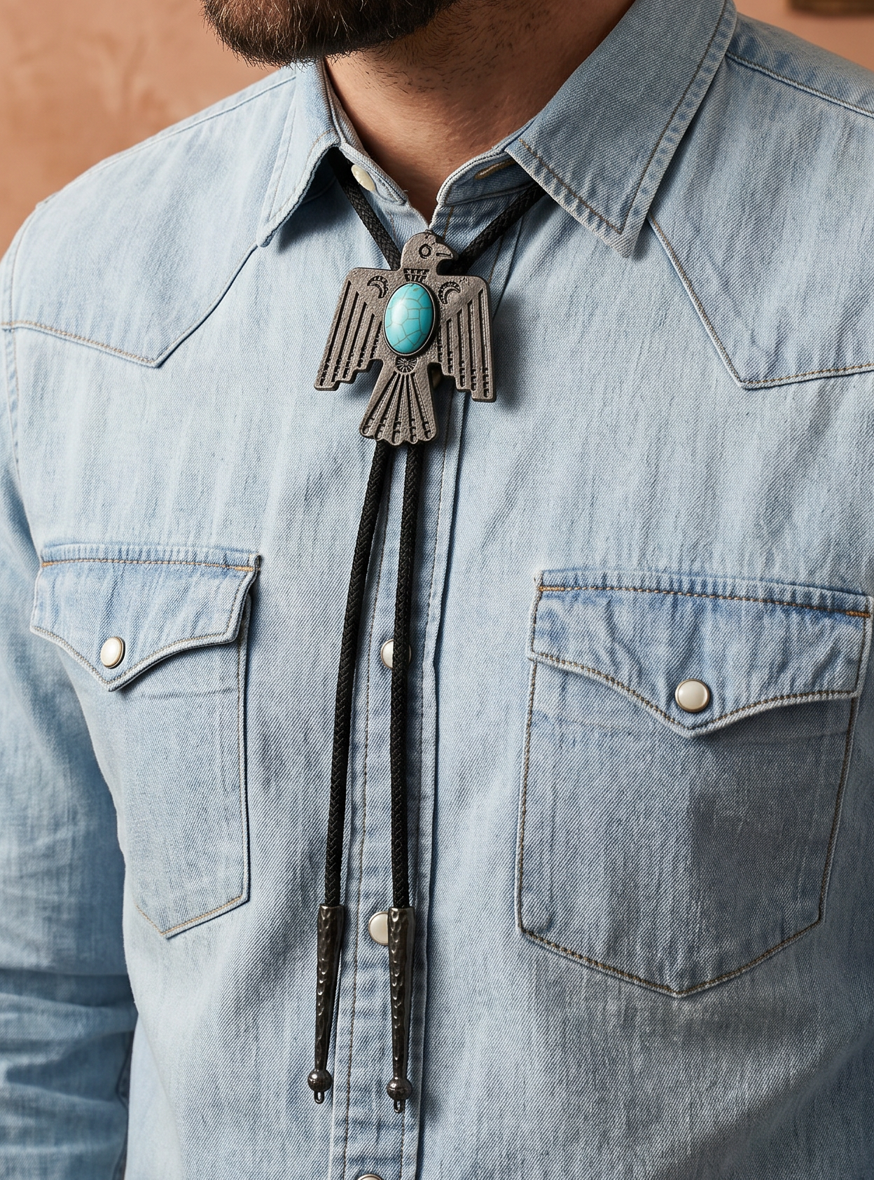 Thunderbird Turquoise Bolo Tie, made in USA, each