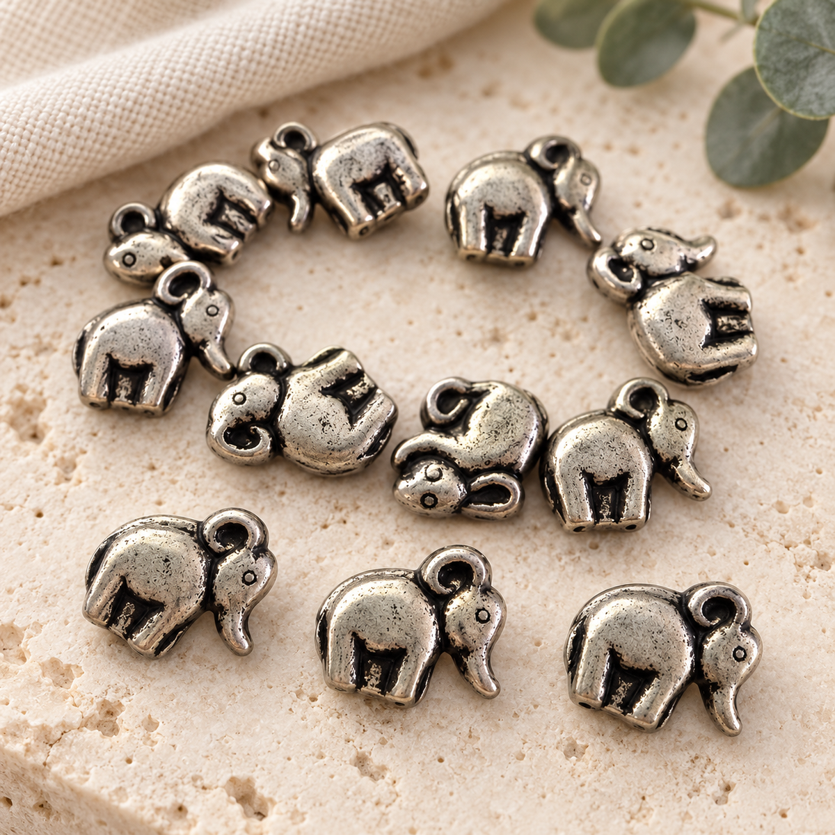 Antique Silver Elephant Beads | Lucky Elephant Charms | Tribal Boho Jewelry-Making Supplies | Bracelet and Necklace Beadsf