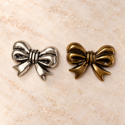 Metal Bow Embellishments – Antique Silver or Antique Brass – Flat-Back Ribbon Bow Findings for Jewelry, Barrettes and Crafts