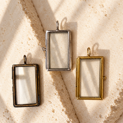 Rectangle Glass Frame Pendants, , 1″ x 1.62″, Pack of 6 | Botanical & Cross Stitch Keepsake Lockets 1″ × 1.62″, Pack of 6
