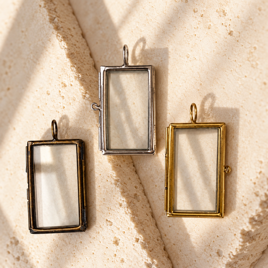 Rectangle Glass Frame Pendants, , 1″ x 1.62″, Pack of 6 | Botanical & Cross Stitch Keepsake Lockets 1″ × 1.62″, Pack of 6