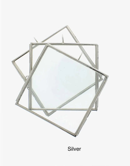 3 x 3 Inch Square Glass Display Frame | Silver Tone Hanging Keepsake Frame for Pressed Flowers, Photos & Needlework, 3 ea