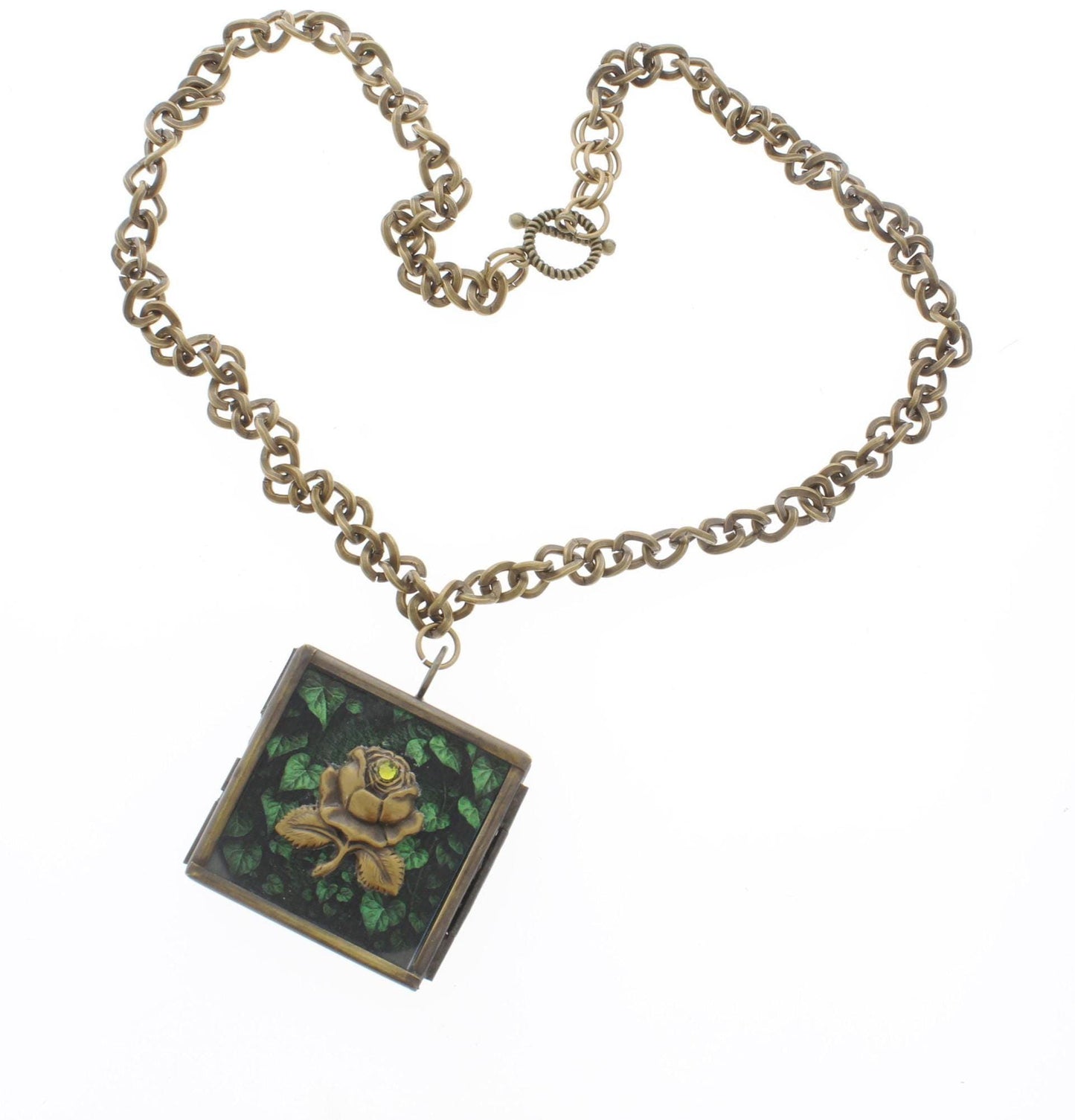 Antique Gold Rose Necklace – Vintage Floral Pendant on Chunky Chain, made in USA, each