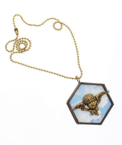 Gold Cherub Necklace – Hexagonal Sky Pendant, made in USA, each