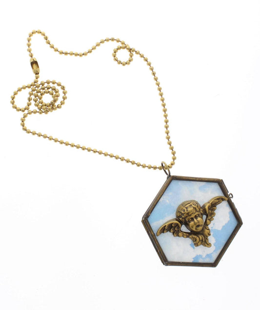 Gold Cherub Necklace – Hexagonal Sky Pendant, made in USA, each