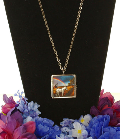 Vintage Donkey and Rainbow Necklace – Country Scene Pendant, made in USA, each