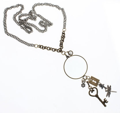 Steampunk Key & Dragonfly Magnifier Necklace, made in USA, each