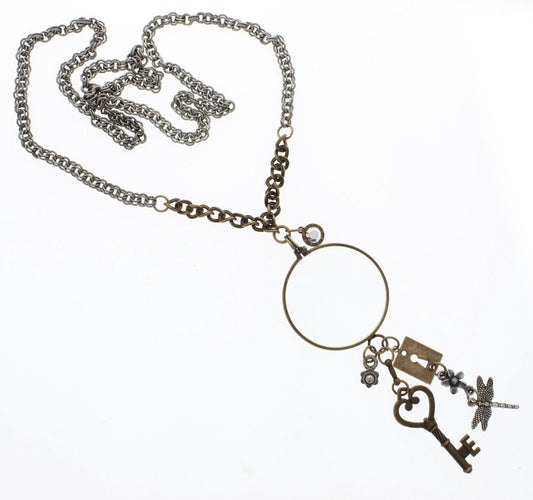 Steampunk Key & Dragonfly Magnifier Necklace, made in USA, each
