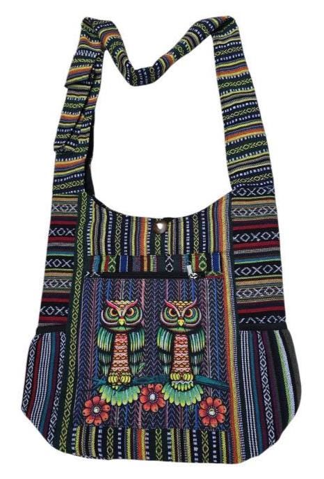 Boho Owl Pattern Shoulder Bag – Colorful Woven Crossbody Tote, each