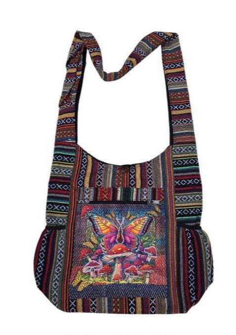 Boho Butterfly Mushroom Shoulder Bag – Psychedelic Woven Crossbody Tote, each
