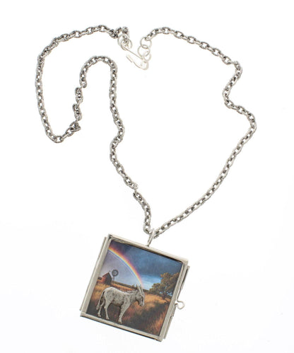 Vintage Donkey and Rainbow Necklace – Country Scene Pendant, made in USA, each