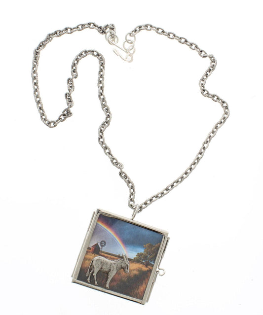 Vintage Donkey and Rainbow Necklace – Country Scene Pendant, made in USA, each