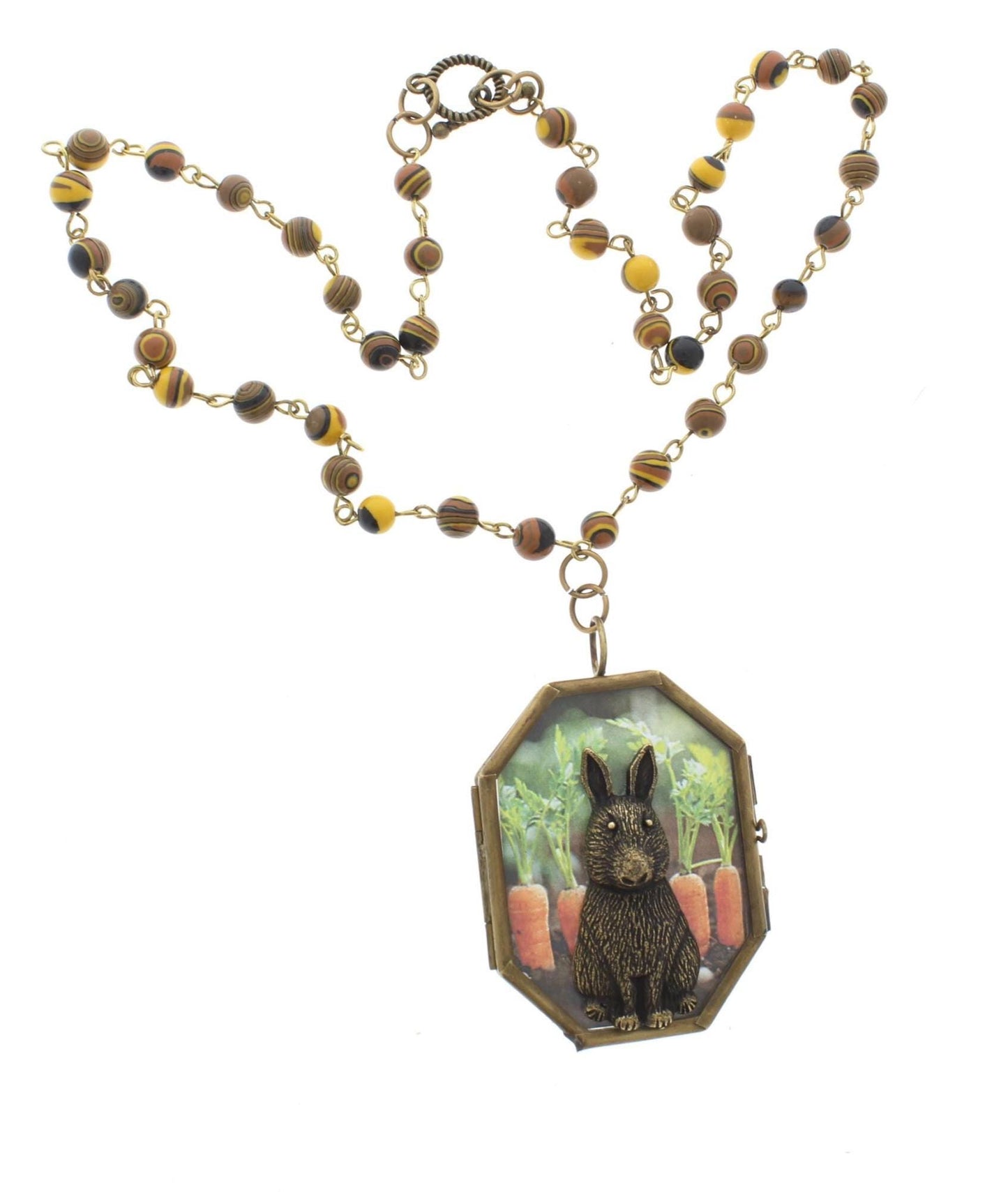 Vintage Bunny and Carrots Necklace – Whimsical Garden Pendant, made in USA, each