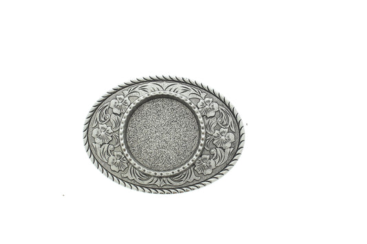 66mm x 91mm Western Floral Belt Buckle – Blank Oval Buckle in Antique Silver & Gold, made in USA, each