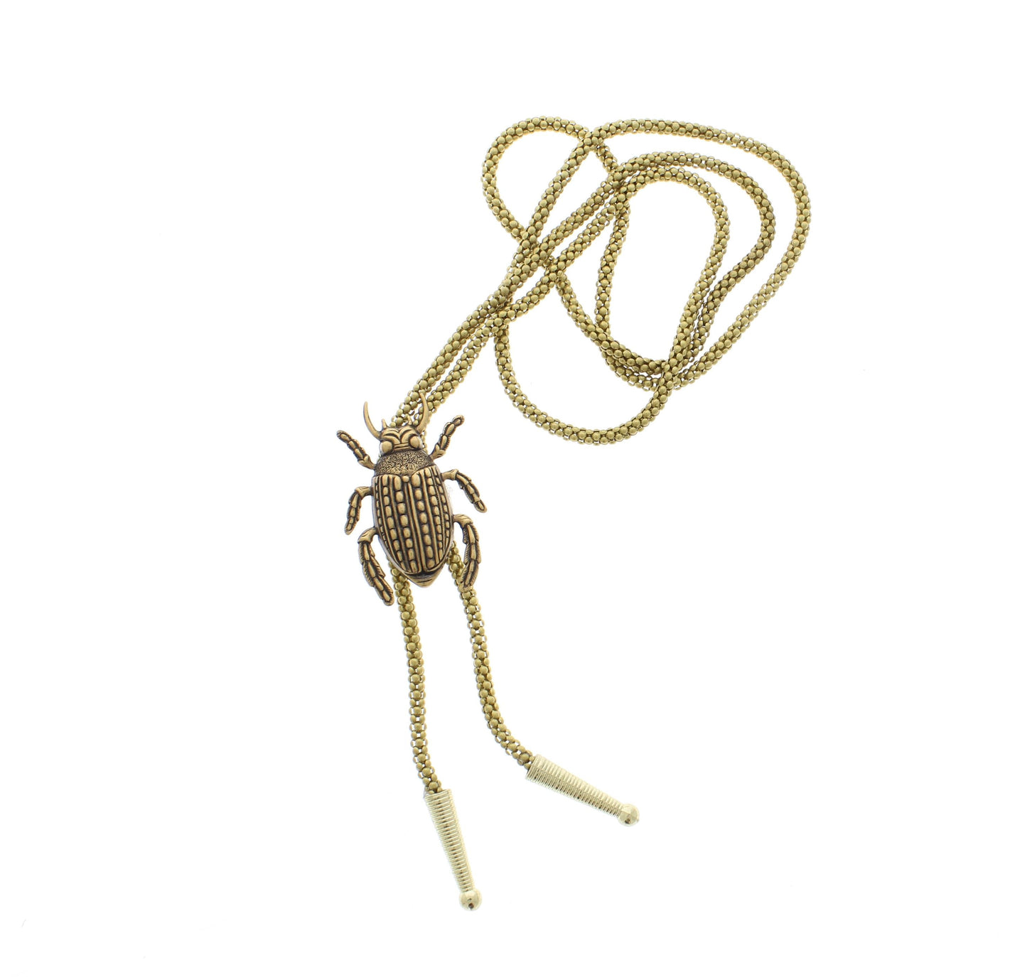 Beetle-Inspired Gothic Bolo Tie, wire mesh cord, made in USA, each