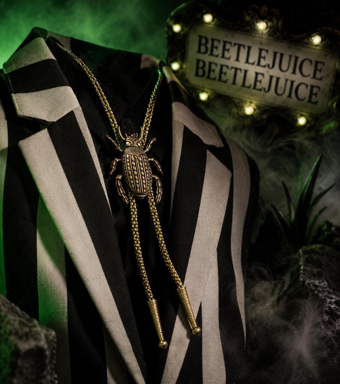 Beetle-Inspired Gothic Bolo Tie, wire mesh cord, made in USA, each