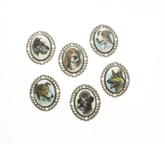 55mm x 45mm Vintage Dog Cameo Cabochons, made in USA, each