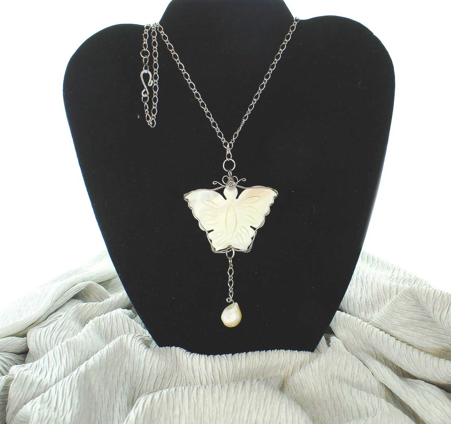 Mother of Pearl Style Butterfly Necklace, made in USA, each